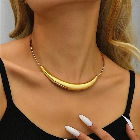 Gold Cuff Solid Choker Necklace - Picture 1 of 3